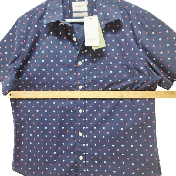 Mens Goodfellow  Co Navy Star Printed Short Sleeve Button-Up Shirt Slim Fit SZ L - Picture 7 of 7